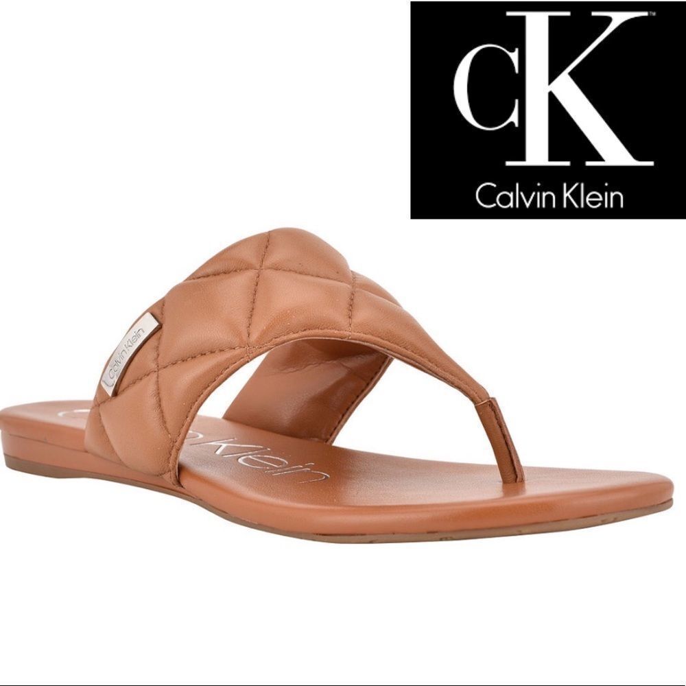 Calvin Klein Leather Women's Sabraya Slip On Thong Flat Sandals 6M